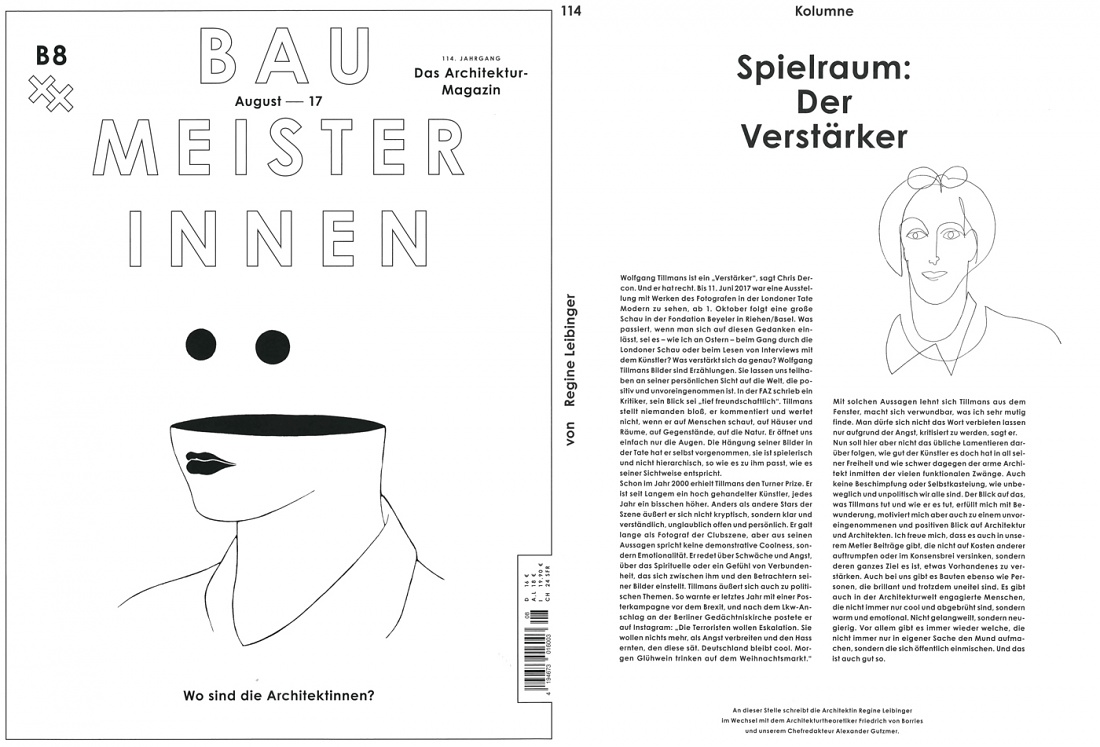 Baumeister column "Spielraum" by Regine Leibinger in Baumeister B8 2017